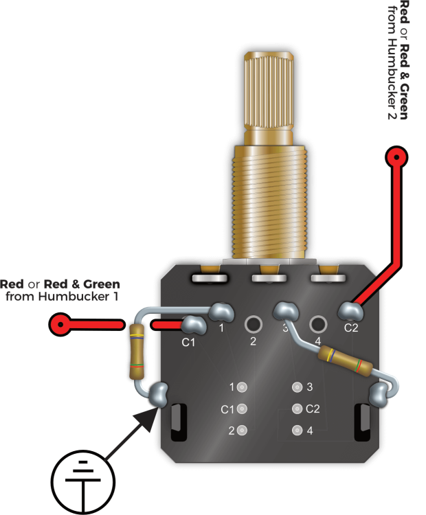 Coil splitting 2 pickups at once with a Partial Split Resistor (CTS Pot)