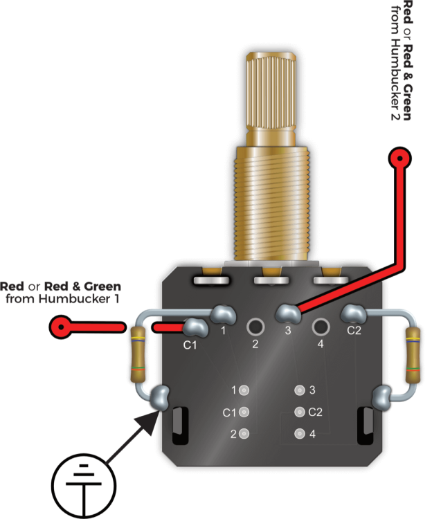 Coil splitting 2 pickups at once with a Partial Split Resistor (CTS Pot)